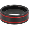 Taos Double Red Grooved Black Pipe Cut Brushed Tungsten Carbide Ring - 8mm