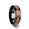 Texas Beveled Black Ceramic Wedding Band With Real Red Oak Wood Inlay 6mm-10mm