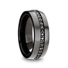 THEO Men’s Round Gunmetal Tungsten Ring Black Sapphires Set Grooved 8mm