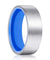 Torrington Men’s Flat Brushed Tungsten Carbide Ring with Sky Blue Inner - 8mm