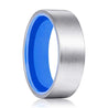 Torrington Men’s Flat Brushed Tungsten Carbide Ring with Sky Blue Inner - 8mm