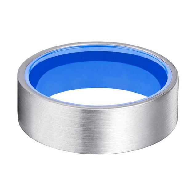 Torrington Men’s Flat Brushed Tungsten Carbide Ring with Sky Blue Inner - 8mm