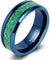 Towson Beveled Blue Tungsten Wedding Band Green Sandstone Meteorite Ring 8mm