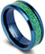 Towson Beveled Blue Tungsten Wedding Band Green Sandstone Meteorite Ring 8mm