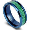 Towson Beveled Blue Tungsten Wedding Band Green Sandstone Meteorite Ring 8mm