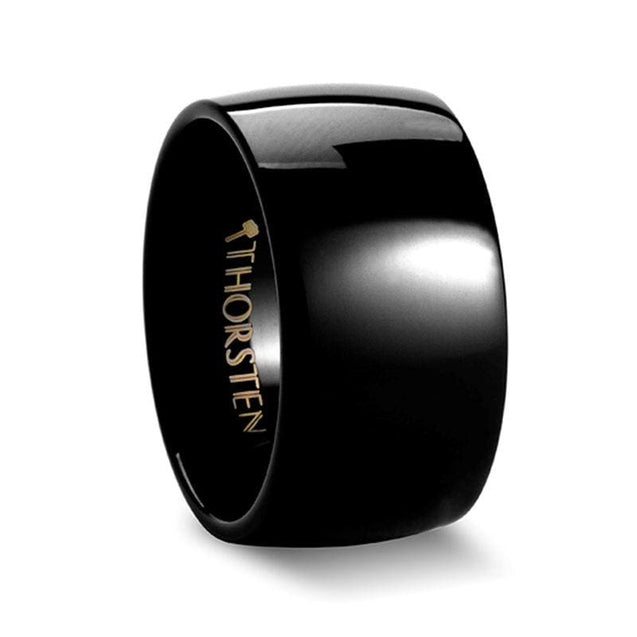 TSAR Men’s Extra Wide Domed Black Tungsten Ring Highly Polished - 12mm