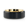 TUCSON Flat Black Titanium Men’s Wedding Ring Yellow Gold Inlaid Inside - 8mm