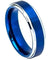 Tungsten Carbide Ring With Blue IP Brushed Center High Polish Stepped Edges - 6mm