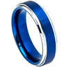 Tungsten Carbide Ring With Blue IP Brushed Center High Polish Stepped Edges - 6mm