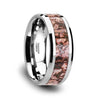 Tungsten Dinosaur Bone Wedding Ring Pink Inlay Beveled Edges 4mm & 8mm