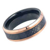 Tungsten Ring Inlaid with Black Carbon Fiber & Beveled Rose Gold IP Finish - 8mm