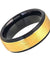 Tungsten Ring W/ Ice Finish Center Stepped Edge Black Inside & Yellow Gold IP - 8mm