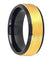 Tungsten Ring W/ Ice Finish Center Stepped Edge Black Inside & Yellow Gold IP - 8mm