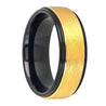 Tungsten Ring W/ Ice Finish Center Stepped Edge Black Inside & Yellow Gold IP - 8mm