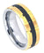 Tungsten Ring With Grooved Yellow Gold IP Sides and Black Center - 8mm