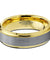 Tungsten Ring Yellow Gold IP Brushed Polished Comfort Fit with Stepped Edges - 6mm