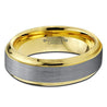 Tungsten Ring Yellow Gold IP Brushed Polished Comfort Fit with Stepped Edges - 6mm