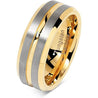Tungsten Rings for Mens Two Tone Gold Wedding Bands Silver Matte Finish - 8mm
