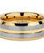 Tungsten Rings for Mens Two Tone Gold Wedding Bands Silver Matte Finish - 8mm
