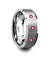 Tungsten Wedding Band Brushed Beveled Edges with 3 Red Ruby Diamond Settings - 8mm