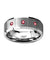 Tungsten Wedding Band Brushed Beveled Edges with 3 Red Ruby Diamond Settings - 8mm