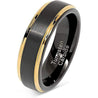 Tupelo Black Tungsten Ring with Yellow Gold Plated Step Edges - 6mm