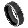 Two-tone Black IP Tungsten Ring With Brushed Center & Steel Color Stepped Edge - 8mm