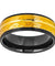 Two-Tone Hammered Finish Tungsten Ring Ywllow Gold IP Inlaid Grooved Center - 8mm