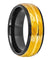 Two-Tone Hammered Finish Tungsten Ring Ywllow Gold IP Inlaid Grooved Center - 8mm