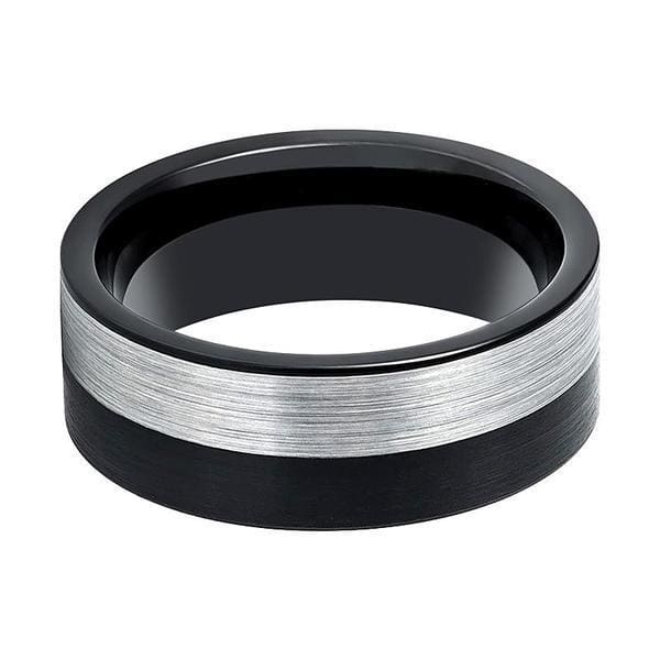 Two-Tone Silver & Black Brushed Tungsten Carbide Ring For Men 8mm