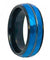 Two-Tone Tungsten Ring Blue IP & Black Hammered Finish Beveled Edge High Polished Stepped - 8mm