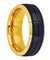Two-Tone Tungsten Ring Yellow Gold Plated & Black Outside Brushed Grooved - 8mm