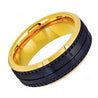 Two-Tone Tungsten Ring Yellow Gold Plated & Black Outside Brushed Grooved - 8mm