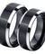Two-Tone Tungsten Wedding Band Set With Brush Finish and Silver Beveled Edges - 6mm & 8mm