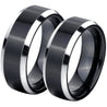 Two-Tone Tungsten Wedding Band Set With Brush Finish and Silver Beveled Edges - 6mm & 8mm