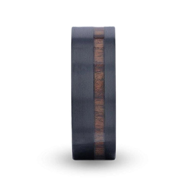 VALDEZ Koa Wood Inlaid Flat Black Titanium Men’s Band With Polished Finish 8mm