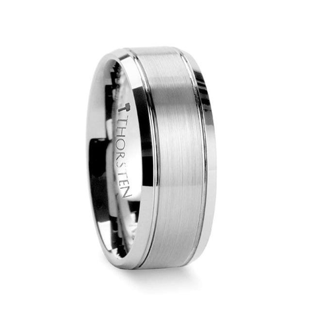 VIBIUS Beveled Tungsten Carbide Wedding Band with Double Grooves 6mm & 8mm