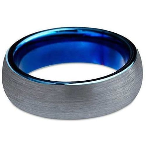 Womens Carbide Tungsten Wedding Ring Comfort Fit Blue Round Domed Brushed - 4mm