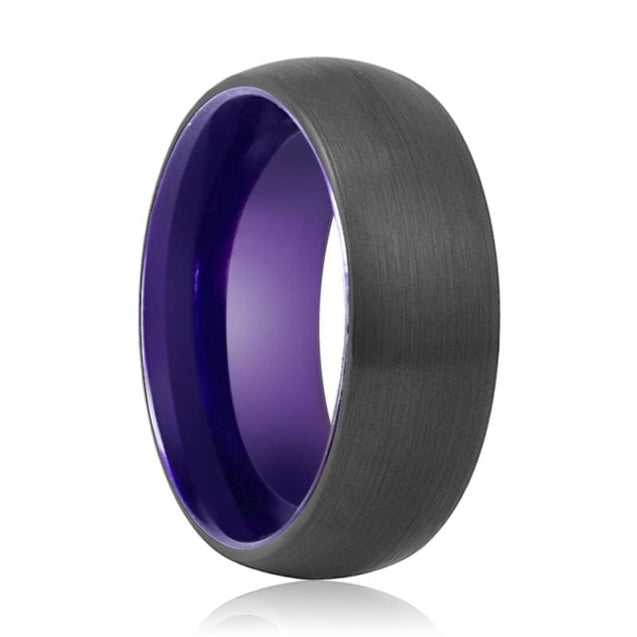 Yankton Domed Black Brushed Tungsten Ring Dark Purple Plated Interior 6mm - 10mm